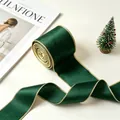 Dark green velvet Christmas ribbon with elegant gold edges for holiday decor. - Velvet Ribbon / Dark Green
