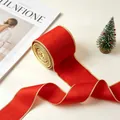 Elegant red velvet Christmas ribbon roll with gold wired edges for festive tree decor - Velvet Ribbon / Red