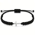 Bracciale in corda intrecciata nera con ciondolo a croce in acciaio inox per coppie - Bn-0171 - Nero