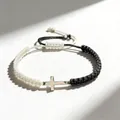Bracciale con croce in acciaio inossidabile intrecciato a mano regolabile bianco e nero - Bn-0171 - Bianco + Nero