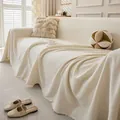 Manta de sofá de chenilla suave en color crema con elegante patrón de espiga y flecos - Ancho Personalizado 230cm (1 Metro) / Beige