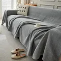 Funda de sofá de chenilla gris con patrón de espiga en sala de estar acogedora. - Patrón de Espiga - Gris Oscuro / 180*130 (asiento Individual Pequeño)