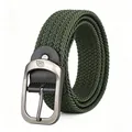 Ceinture tressée élastique unisexe en vert olive avec une boucle en métal brossé - Boucle Argentée Vert Armée