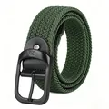 Ceinture tressée élastique vert foncé polyvalente avec boucle en métal noir mat - Boucle Noire Vert Armée