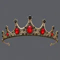 Exquisite vintage baroque queen crown featuring red oval gems and black rhinestones - Antique Gold Red Rhinestone