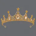 Luxurious vintage baroque gold alloy queen crown featuring champagne rhinestone details - Gold Luxury