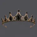 Vintage Baroque crown with black rhinestones and gold alloy hollow design for parties - Antique Gold Luxury