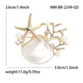 Fashionable gold alloy shell brooch with starfish and pearl accents for women - Gold (MM-BR-2249)
