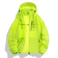 Lightweight lime green hooded sun protection jacket with drawstring and zip pockets - S / Tops / Fruit Green