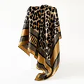 Elegant leopard print satin silk square scarf for women with luxurious golden borders - D9426-yellow / 90x90cm