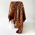 Elegant large leopard print square satin scarf with a luxurious silky finish for women - D9446-brown / 90x90cm