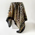 Elegant leopard print silk-like satin square scarf in classic golden and black patterns - D9446-black And Yellow / 90x90cm