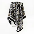 Elegant black and gold leopard print satin square scarf for women silk feel 90x90cm - D9451 - Black And White / 90x90cm