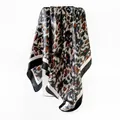 Elegant leopard print silk-like satin square scarf with a chic border detail for women - D9451-black And Yellow / 90x90cm