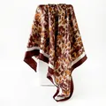 Elegant luxury leopard print satin square scarf in brown and gold tones for women - D9451-brown / 90x90cm