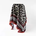Elegant leopard print 90cm satin square scarf featuring vintage paisley border patterns - D9360-orange / 90x90cm