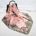 Elegant pink leopard silk square scarf with chain pattern for women fashion accessory - D9189 - Pink / 90x90cm