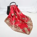 Elegant red satin square scarf with leopard print and golden chain patterns 90cm - D9189-red / 90x90cm