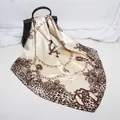 Elegant 90cm leopard print silk satin square scarf with vintage gold chain motifs - D9189-rice Apricot / 90x90cm
