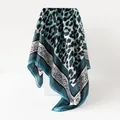 Elegant leopard print blue satin square scarf for women 90x90cm with silky texture - D9360-cyan / 90x90cm
