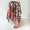 Elegant square satin scarf with pink and brown leopard print patterns - D9447 - Pink / 90x90cm