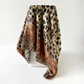 Elegant leopard print satin square scarf for women draped on a clean white display block - D9447-dark Coffee / 90x90cm