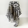 Elegant black and white leopard print satin square scarf for women with silky finish - D9447-grey / 90x90cm