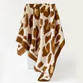 Elegant leopard print silk-like satin square scarf in brown and beige tones, 90cm size - D9503-rice Curry / 90x90cm