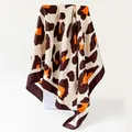 Elegant large 90cm leopard print satin silk square scarf with brown and orange patterns - D9503-dark Coffee / 90x90cm