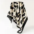 Leopard print satin square scarf with black border, elegant 90x90cm neckerchief for women - D9503 - Black And White / 90x90cm