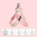 Breathable pink dog harness with rainbow webbing and size chart for medium pets - XS (1.5-3kg) / Pink (Harness Only)