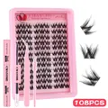 108PCS DIY eyelash extension kit with C-curl clusters including bond seal and tweezers - Style 1 With Pink Tool Kit (DIY-SET-654)