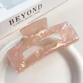 Elegant large iridescent pink marble hair claw clip with faux acetate finish for women - Orange 10.5CM