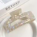 Iridescent mermaid pearl finish large rectangular acetate hair claw clip for women's hair - Gray 10.5CM
