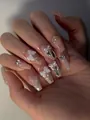 Luxury handmade cat-eye press-on nails with 3D white bows and sparkling rhinestones deco - By1564 Silver Pink White Collar / Handmade Size M#10 Pieces/Bag