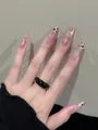 Handmade long coffin press-on nails with black animal print and glittery star designs - BY1908 / Handmade Size M#10 Pieces/Bag