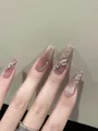 Elegant nude cat-eye press-on nails with silver rhinestones in coffin shape design - By1996 Full Moon In The Starry Sky / Handmade Size M#10 Pieces/Bag