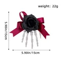 Barrette d'Halloween avec main de squelette, rose noire et nœud en ruban bordeaux - 15*15cm / L2-2 Rose Noire Main de Squelette