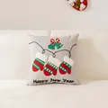 Fodera per cuscino natalizio con ricamo a muffola e scritta Happy New Year decorativa - Muffole Grigie / 45x45cm (Solo Fodera)