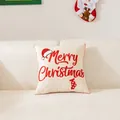 Fodera per cuscino ricamata Merry Christmas su divano bianco per decorazione natalizia - Beige Buone Feste / 45x45cm (Solo Fodera)