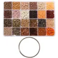 Comprehensive DIY bead kit for jewelry making with 24 colors and a roll of clear wire - Steel Wire Bracelet Ring + 24 Slots Brown Color 120 Grams/set