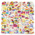 Set of 100 vibrant watercolor birthday cake stickers for DIY scrapbooking and cards - T01042934