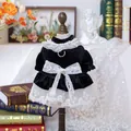 Elegante zwart fluwelen huisdierenjurk met wit kant en pareldetails - Fluwelen Avondjurk - Zwart / XS-Borst 30cm, Lengte 20cm (ca. 1-1,5kg)