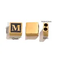 18K gold plated stainless steel square bead with letter M for DIY jewelry, 12mm size - Letter M