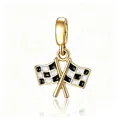 Detailed view of gold racing flag charm with black and white checkered enamel finish - Gold - Checkered Flag