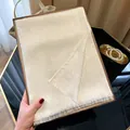 Elegant white faux silk shawl with metallic thread and fine fringe detail. - Tsm-035 White