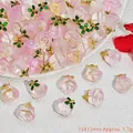 15x12mm Pink translucent rose flower pendant with gold leaves for DIY jewelry making - Rose Pendant (S401) / 15x12mm / Deep Pink