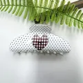 Korean style polka dot hair claw clip featuring a cute checkered heart and bow accent - Arc Pattern One