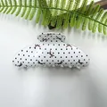 Elegant white hair claw clip featuring black polka dots and cute maroon bow prints - Arc Pattern Two