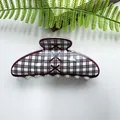 Stylish Korean style checkered hair claw clip with dark red grid pattern and cross - Arc Pattern Five
